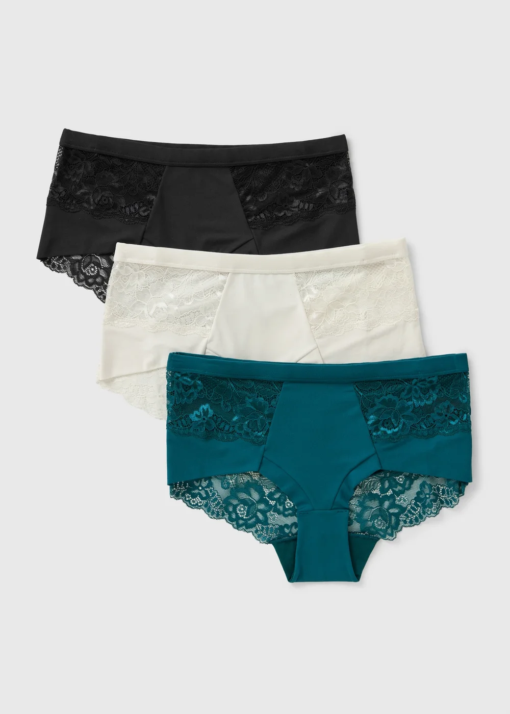 3 Pack Teal Lace Brushed Midi Knickers - 8 Image 1
