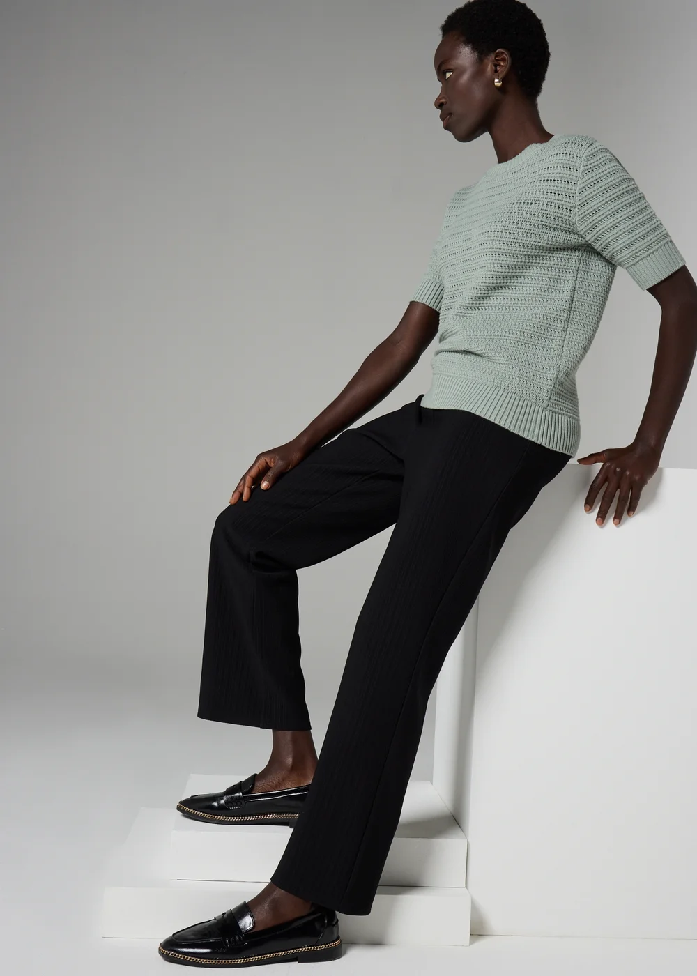 Black Mini Ribbed Trousers - 26/L29 Image 1