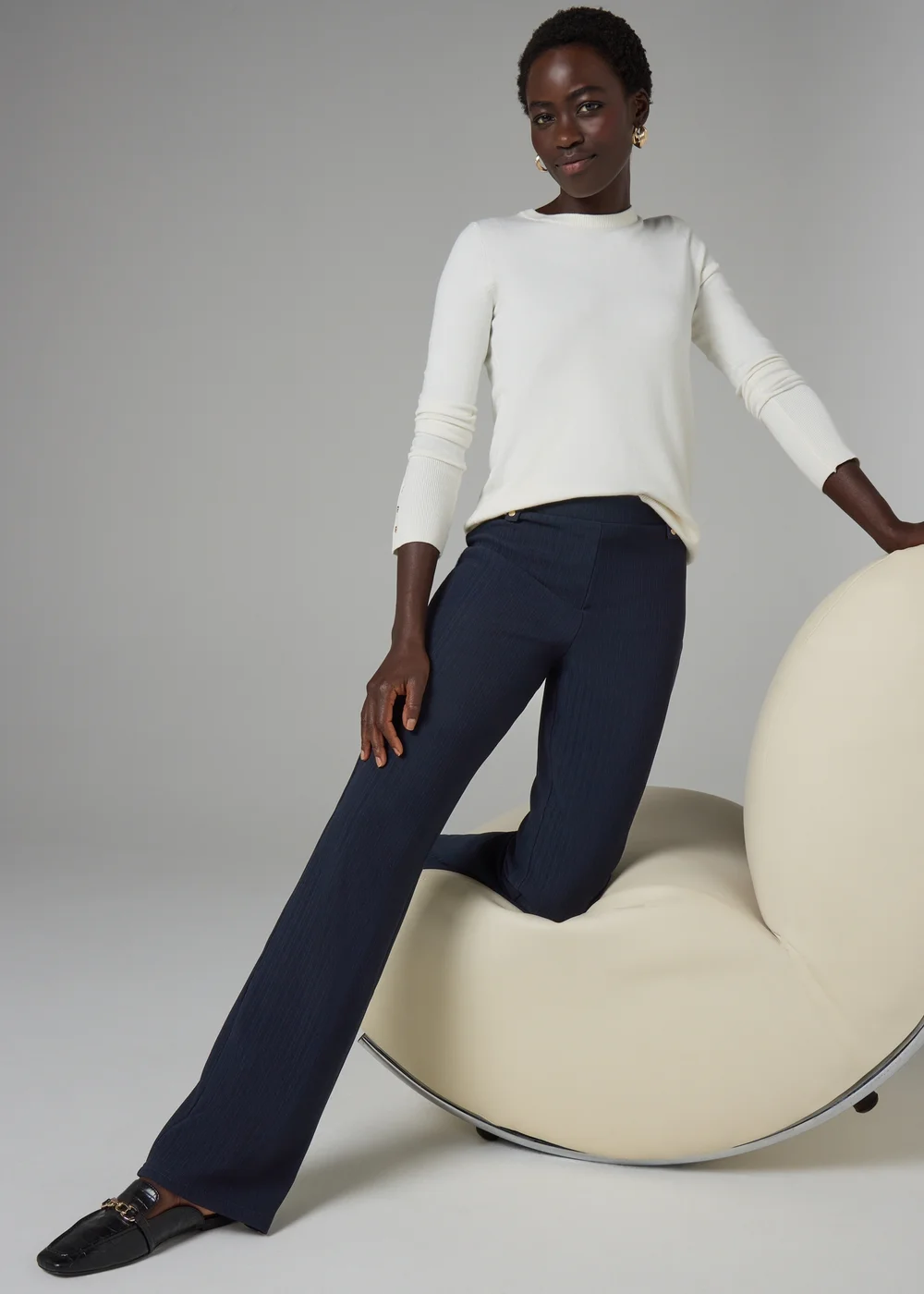 Long Navy Bootcut Trousers - 18/L33 Image 1
