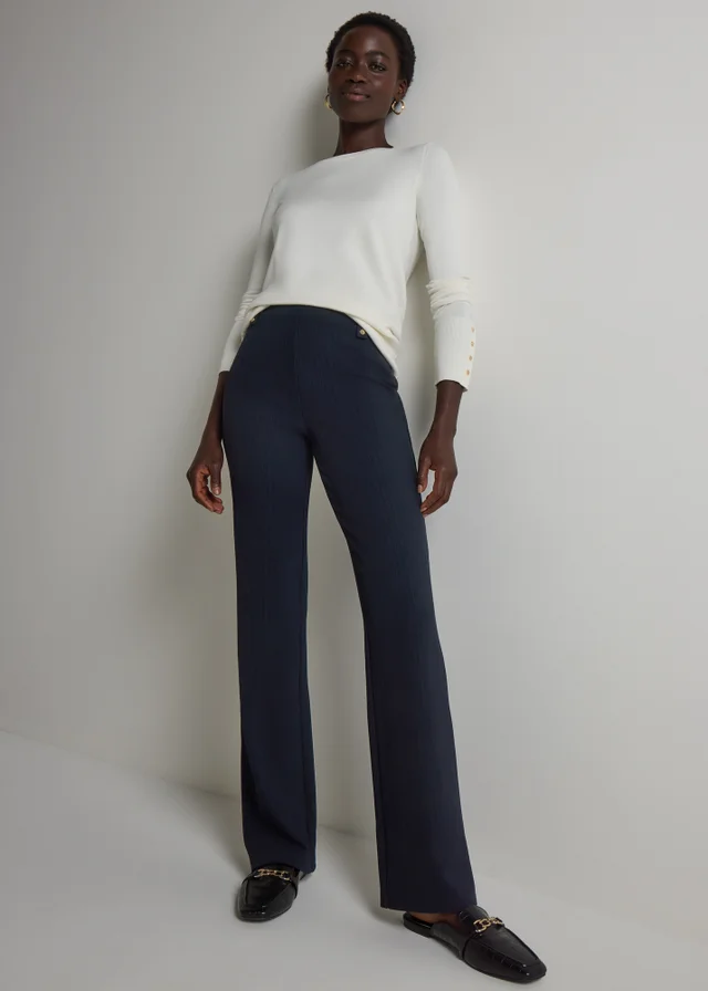 Long Navy Bootcut Trousers