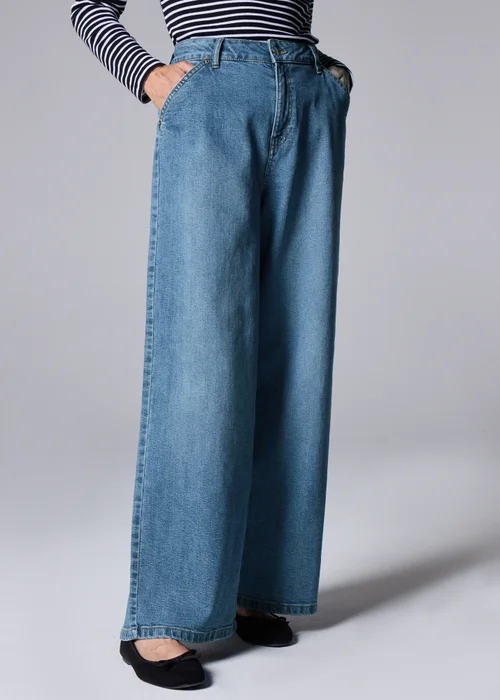 Mid Wash Stretch Wide Leg Jeans - 8/L29 Image 3