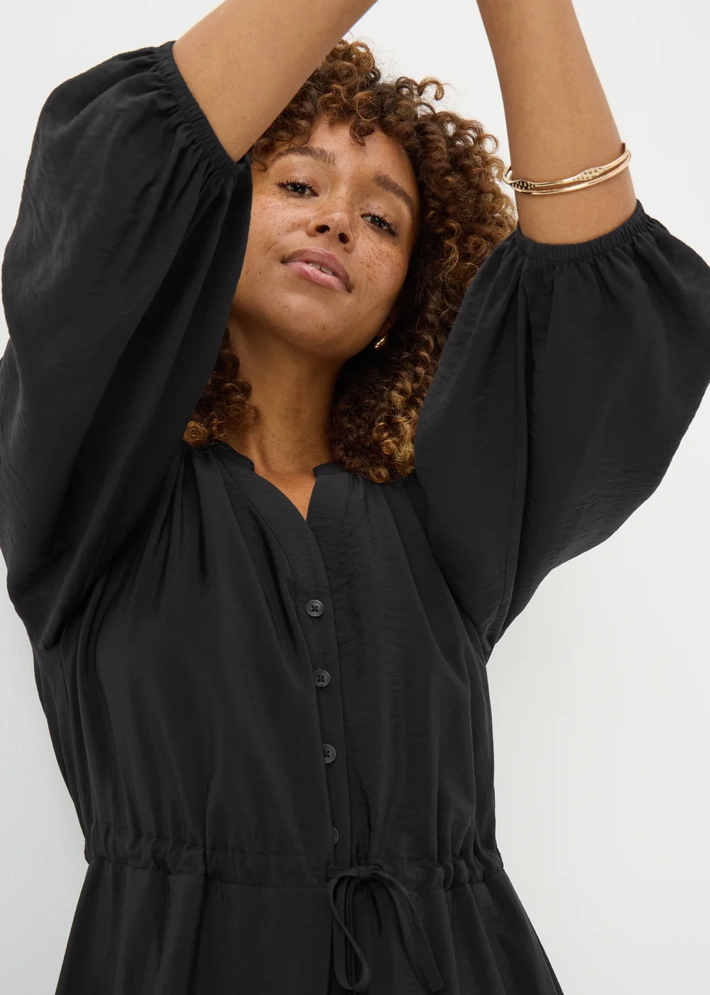 Black Solid Raglan Shirt Dress - 8 Image 3