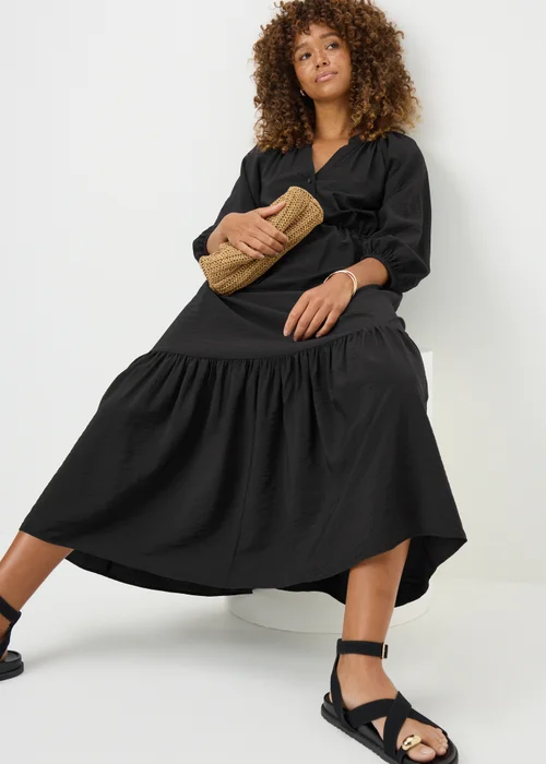 Black Solid Raglan Shirt Dress - 8 Image 2