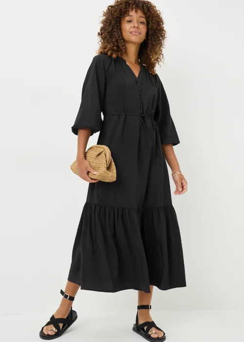 Black Solid Raglan Shirt Dress - 8 Image 1