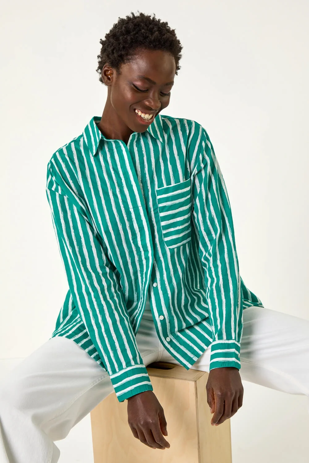 Roman Green Stripe Linear Print Buttoned Shirt - 10 Image 4