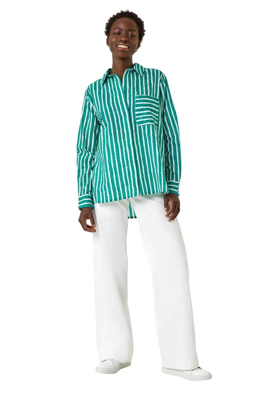 Roman Green Stripe Linear Print Buttoned Shirt - 10 Image 2