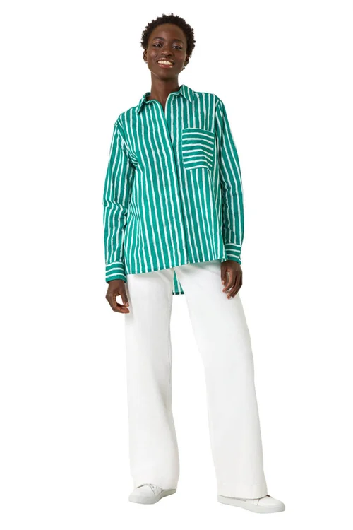 Roman Green Stripe Linear Print Buttoned Shirt - 10 Image 2