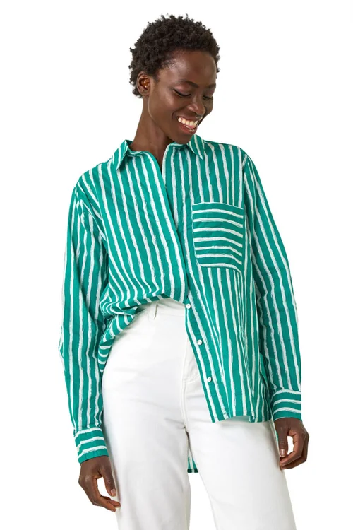 Roman Green Stripe Linear Print Buttoned Shirt - 10 Image 1