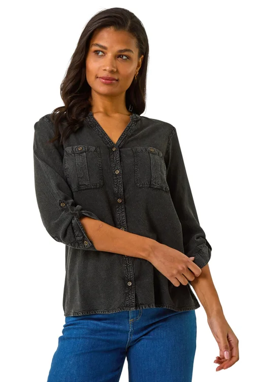 Roman Black Buttoned Pocket Shirt - 10 Image 1