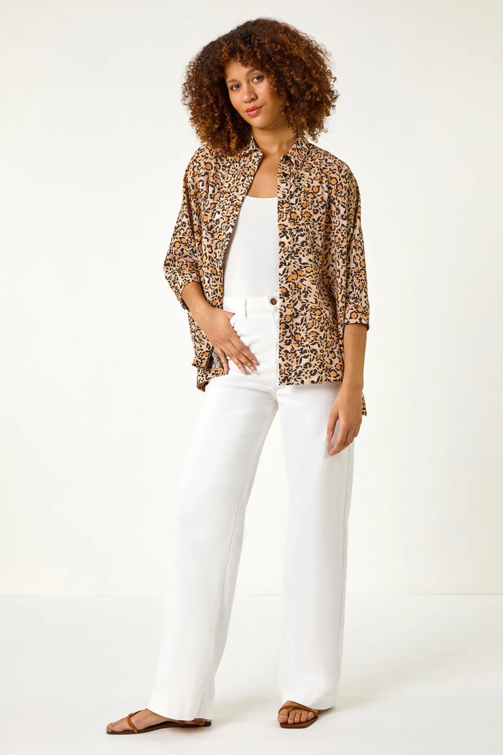 Roman Tan Animal Print Relaxed Blouse - 10 Image 4