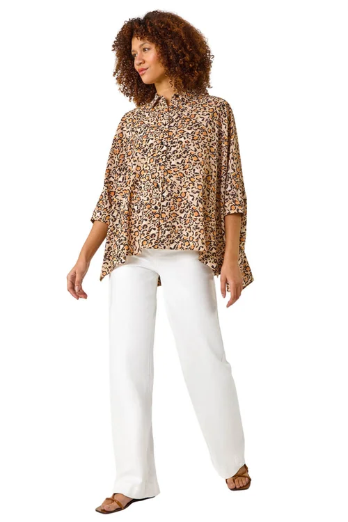 Roman Tan Animal Print Relaxed Blouse - 10 Image 2