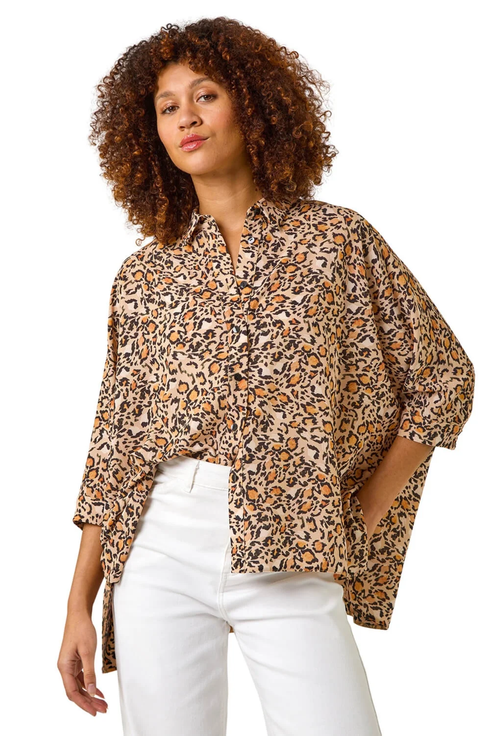 Roman Tan Animal Print Relaxed Blouse - 10 Image 1