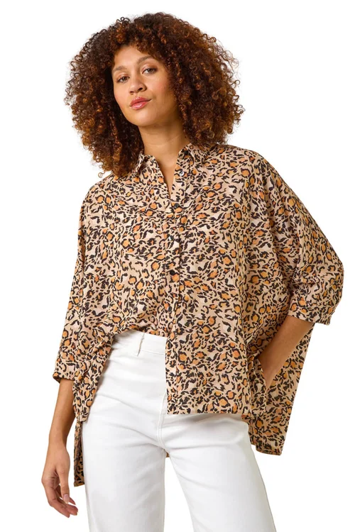 Roman Tan Animal Print Relaxed Blouse - 10 Image 1