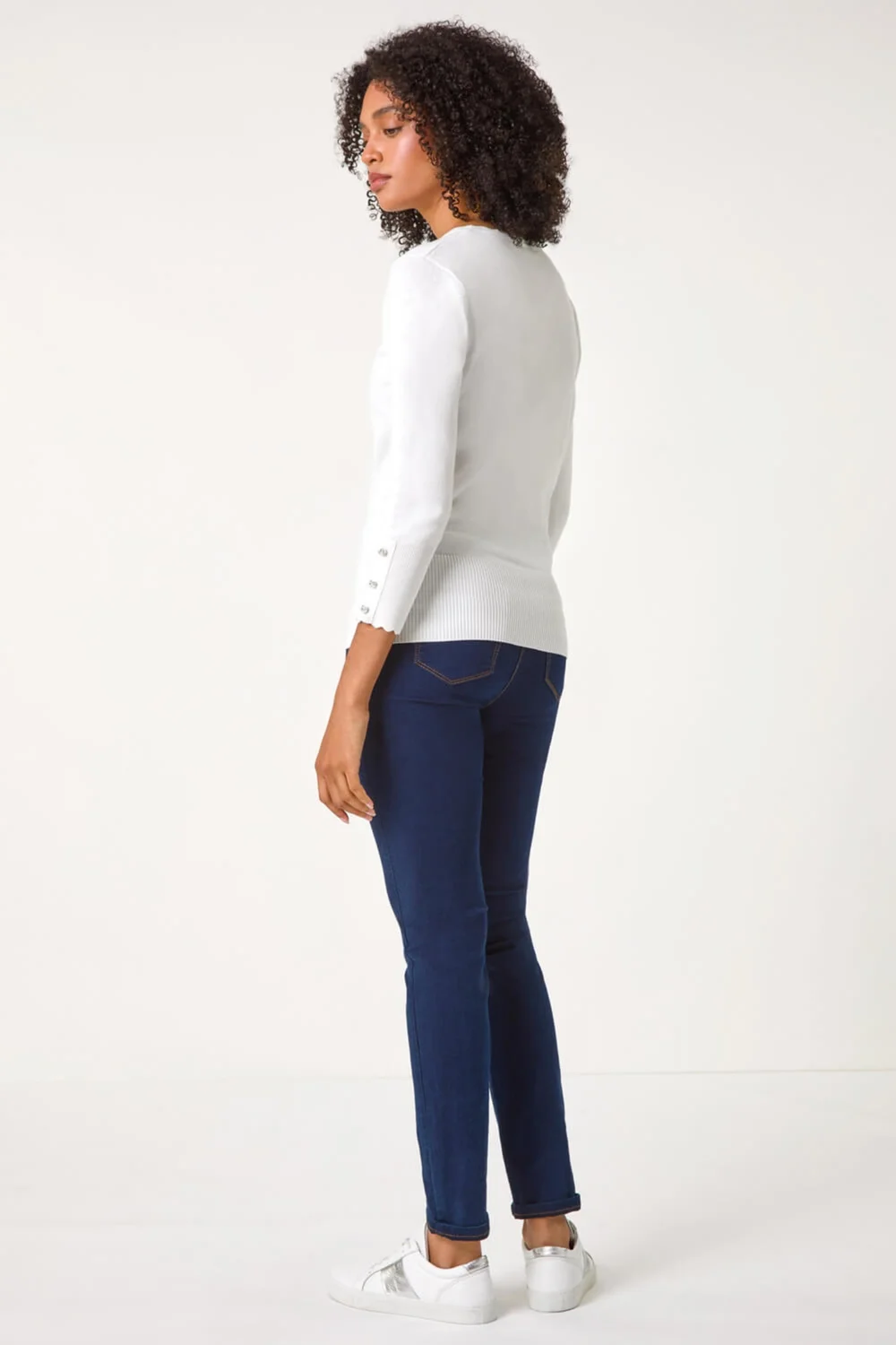Roman Ivory Scallop Neck Button Knit Jumper - 10 Image 3