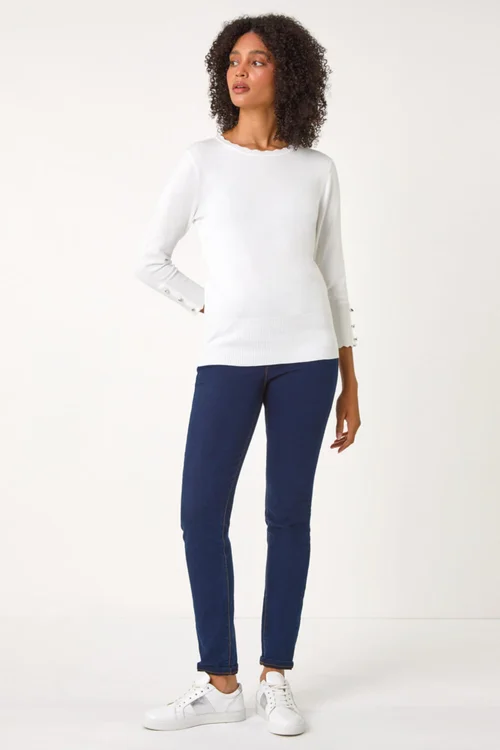 Roman Ivory Scallop Neck Button Knit Jumper - 10 Image 2