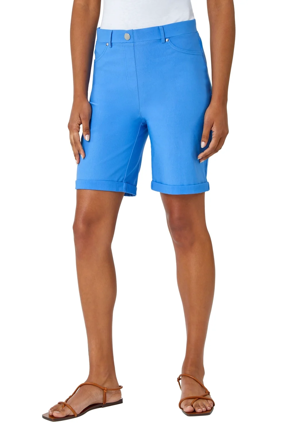 Roman Light Denim Turn Up Stretch Shorts - 20 Image 2