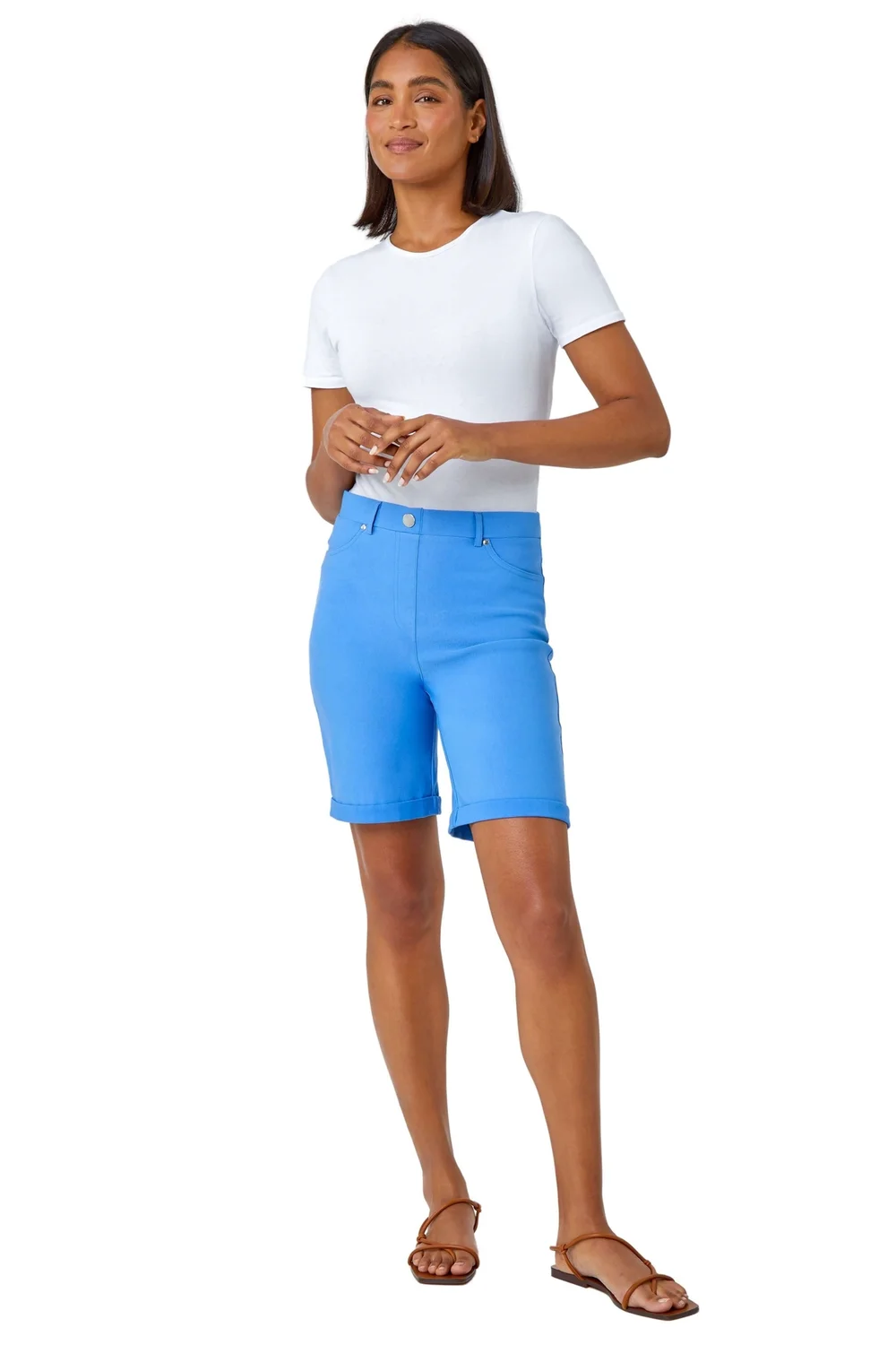 Roman Light Denim Turn Up Stretch Shorts - 20 Image 1