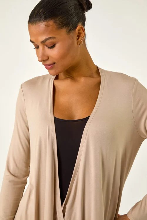 Roman Natural Waterfall Front Jersey Knit Cardigan - 10 Image 4