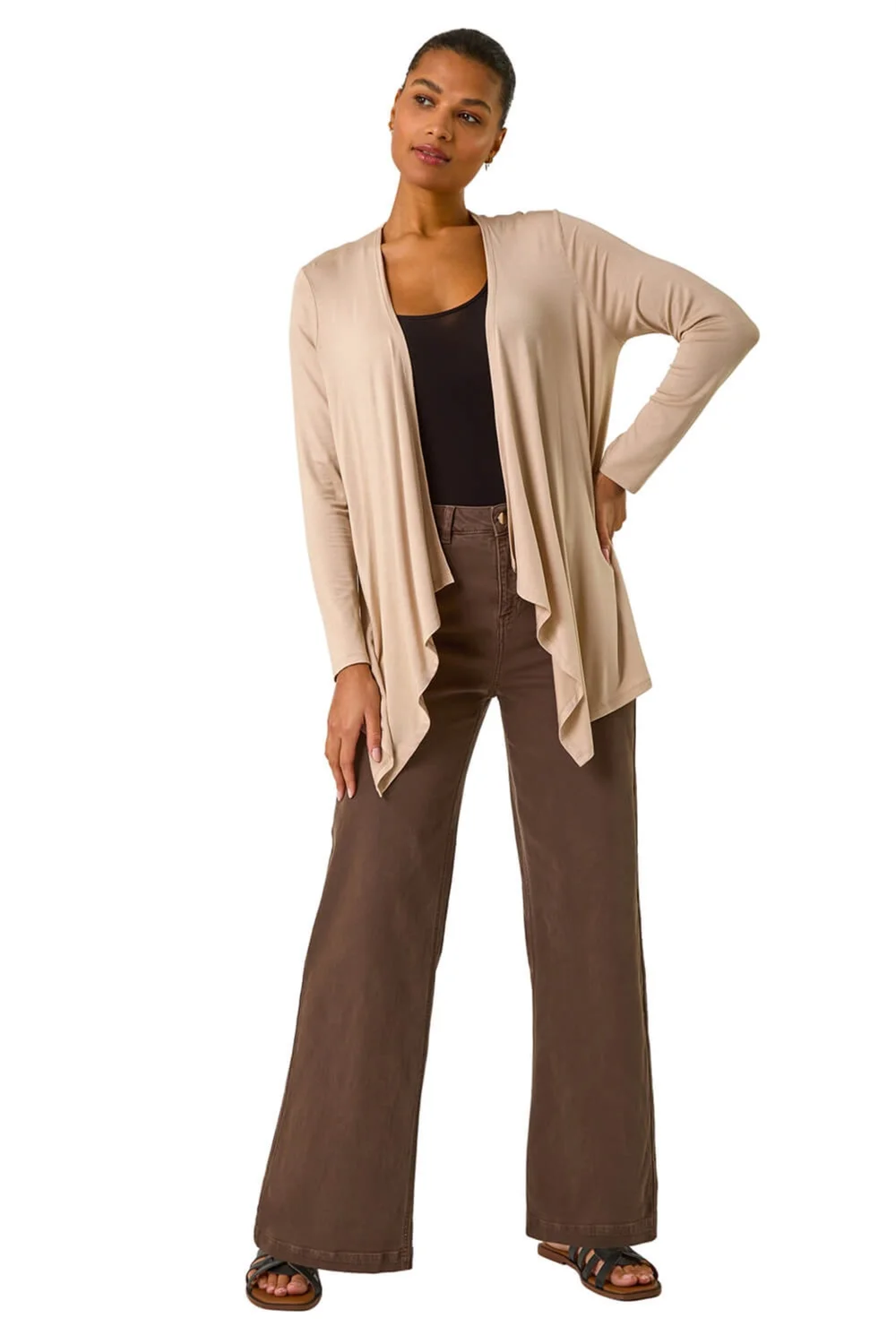 Roman Natural Waterfall Front Jersey Knit Cardigan - 10 Image 2