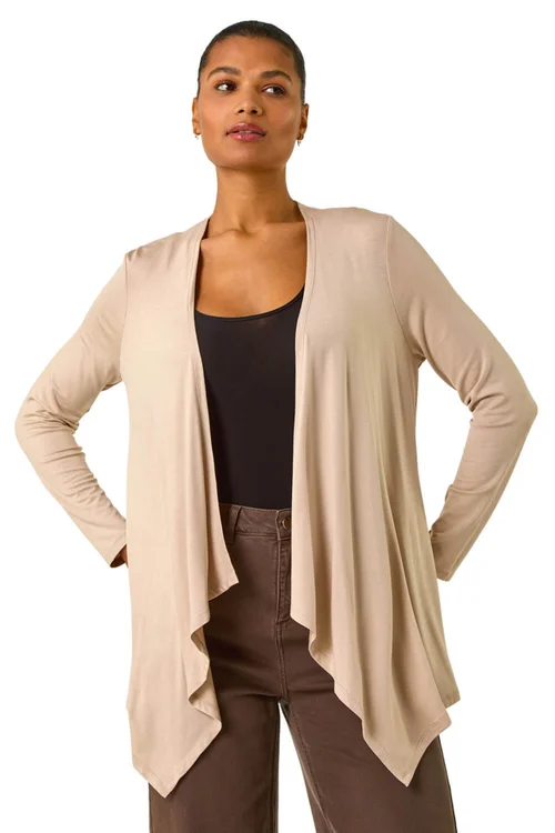 Roman Natural Waterfall Front Jersey Knit Cardigan - 10 Image 1