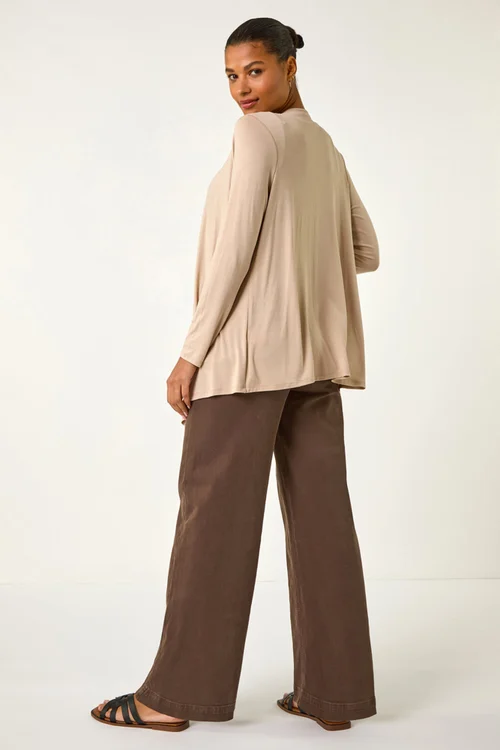 Roman Natural Waterfall Front Jersey Knit Cardigan - 10 Image 3