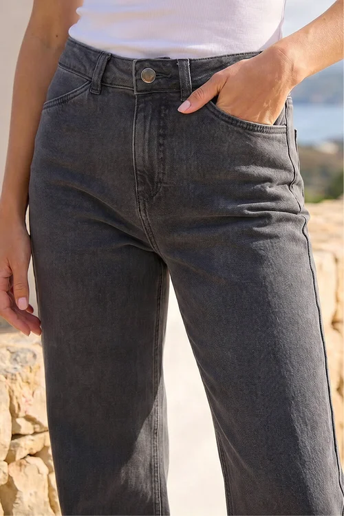 Roman Charcoal Cotton Blend Wide Leg Stretch Jeans - 10 Image 4