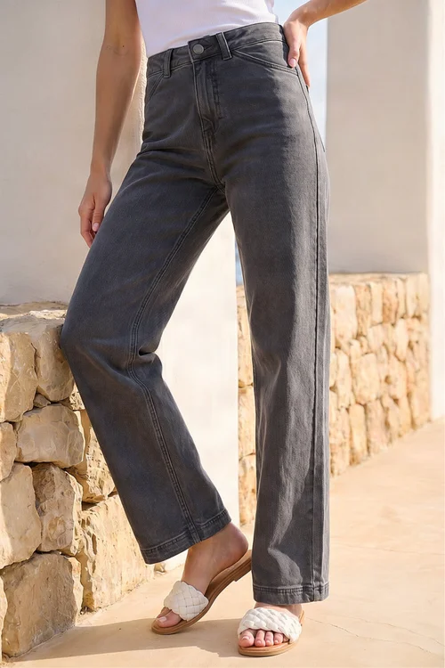 Roman Charcoal Cotton Blend Wide Leg Stretch Jeans - 10 Image 1