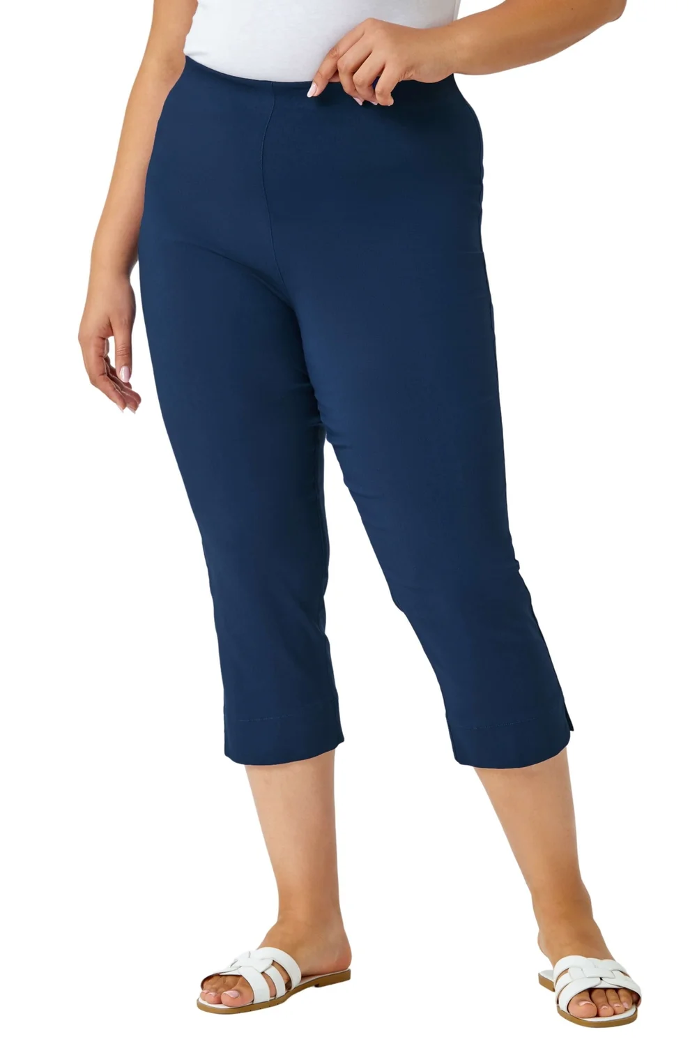 Roman Midnight Blue Curve Cropped Elastic Waist Stretch Trouser - 20 Image 2