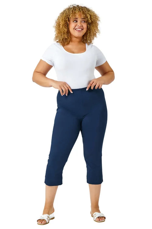 Roman Midnight Blue Curve Cropped Elastic Waist Stretch Trouser - 20 Image 1