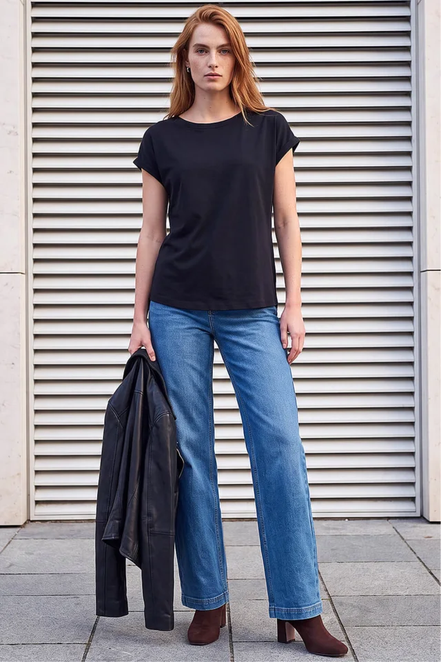 Roman Black Plain Stretch Cotton Jersey T-Shirt