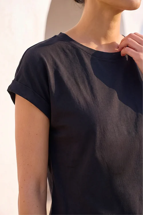 Roman Black Plain Stretch Cotton Jersey T-Shirt - 22 Image 4