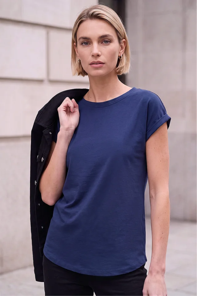 Roman Navy Plain Stretch Cotton Jersey T-Shirt