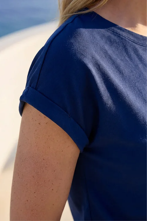 Roman Navy Plain Stretch Cotton Jersey T-Shirt - 18 Image 4