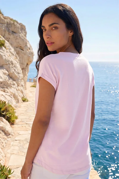 Roman Light Pink Plain Stretch Cotton Jersey T-Shirt - 14 Image 3