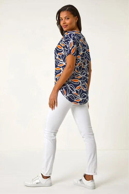 Roman Orange Textured Print Zip Detail Top - 10 Image 3