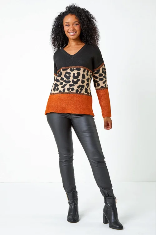 Roman Rust Petite Animal Print Colourblock Jumper - 10 Image 4