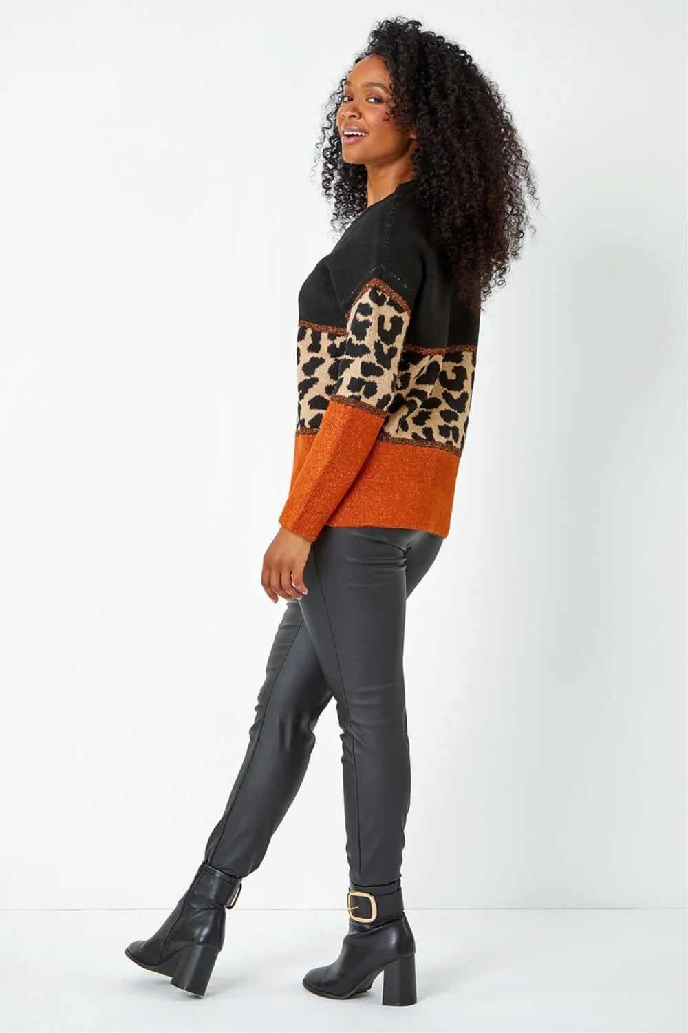 Roman Rust Petite Animal Print Colourblock Jumper - 10 Image 3