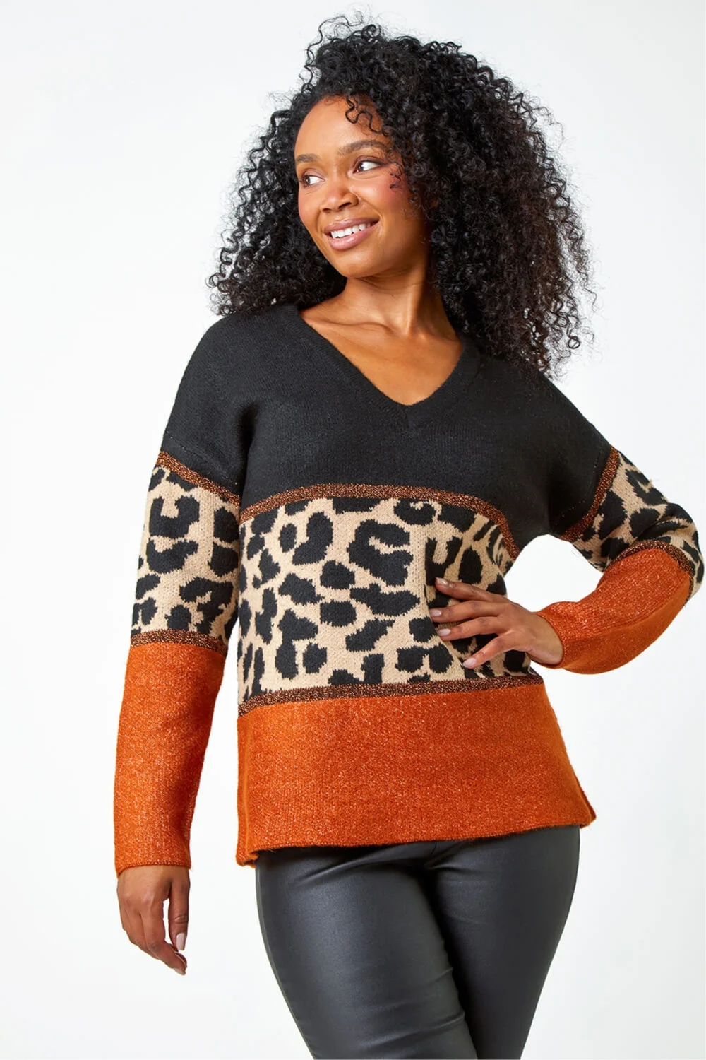 Roman Rust Petite Animal Print Colourblock Jumper - 10 Image 2
