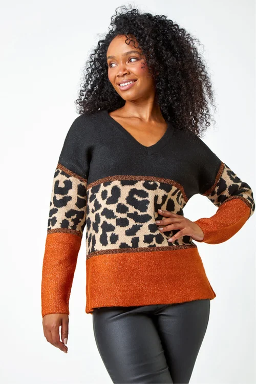 Roman Rust Petite Animal Print Colourblock Jumper - 10 Image 2