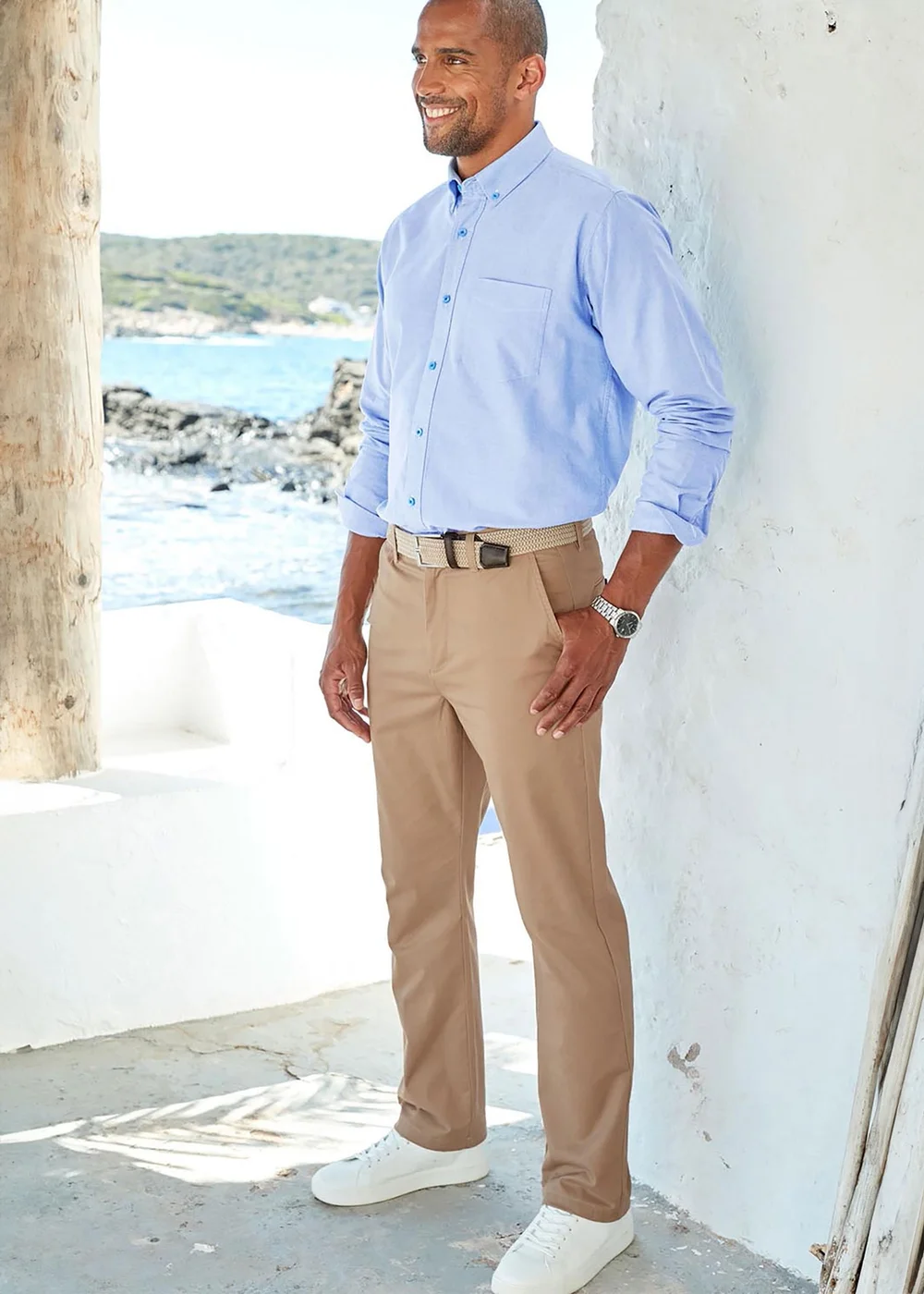 Cotton Traders Light Camel Flat Front Stretch Chino Trousers - 32/L33 Image 2