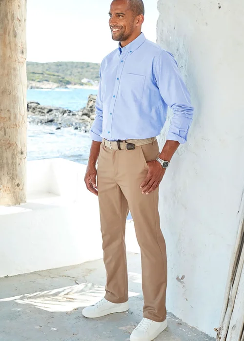 Cotton Traders Light Camel Flat Front Stretch Chino Trousers - 32/L33 Image 2