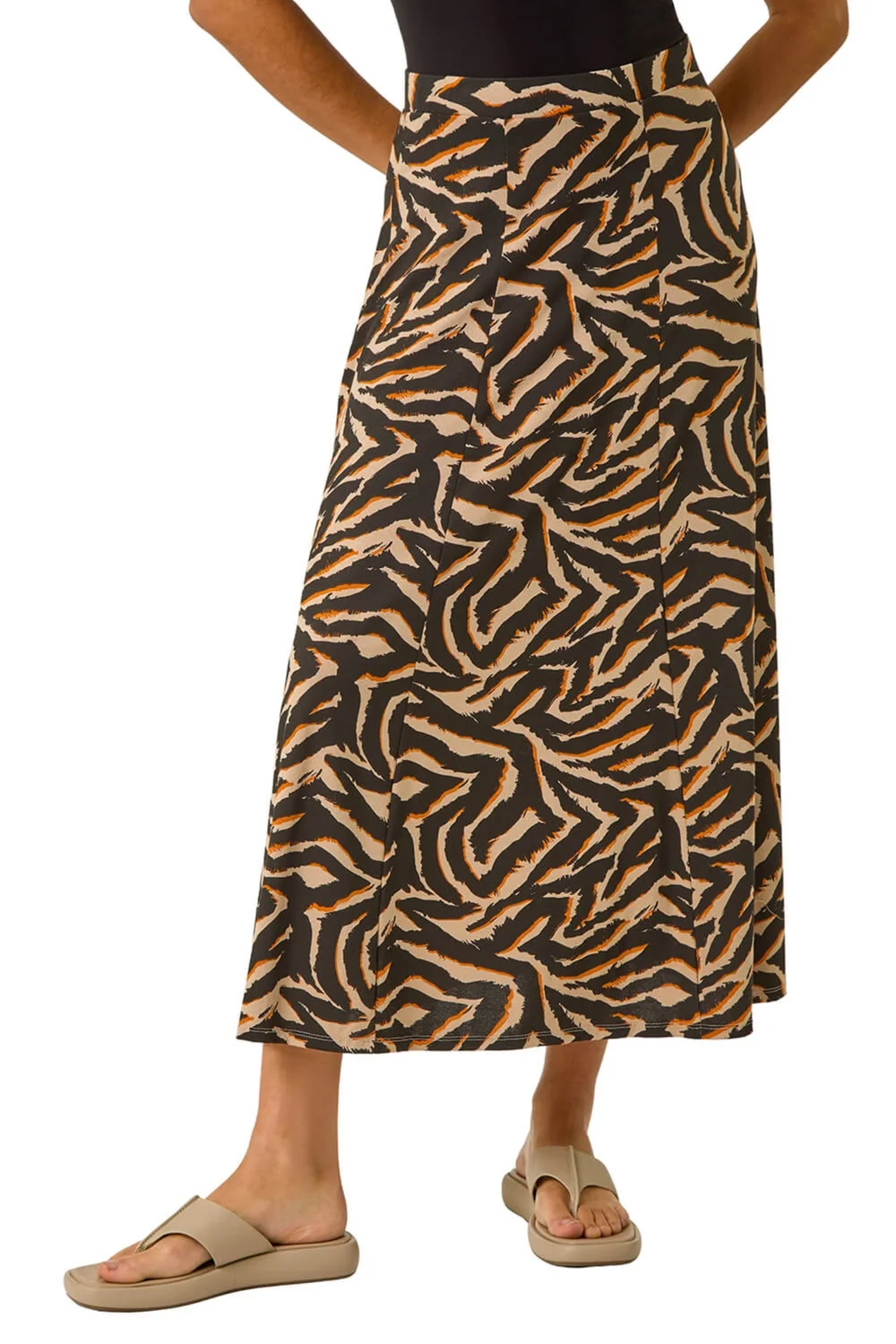 Roman Taupe Abstract Animal Print A-Line Skirt - Size 18 Image 1