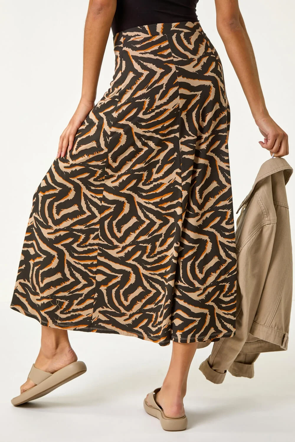 Roman Taupe Abstract Animal Print A-Line Skirt - Size 18 Image 4