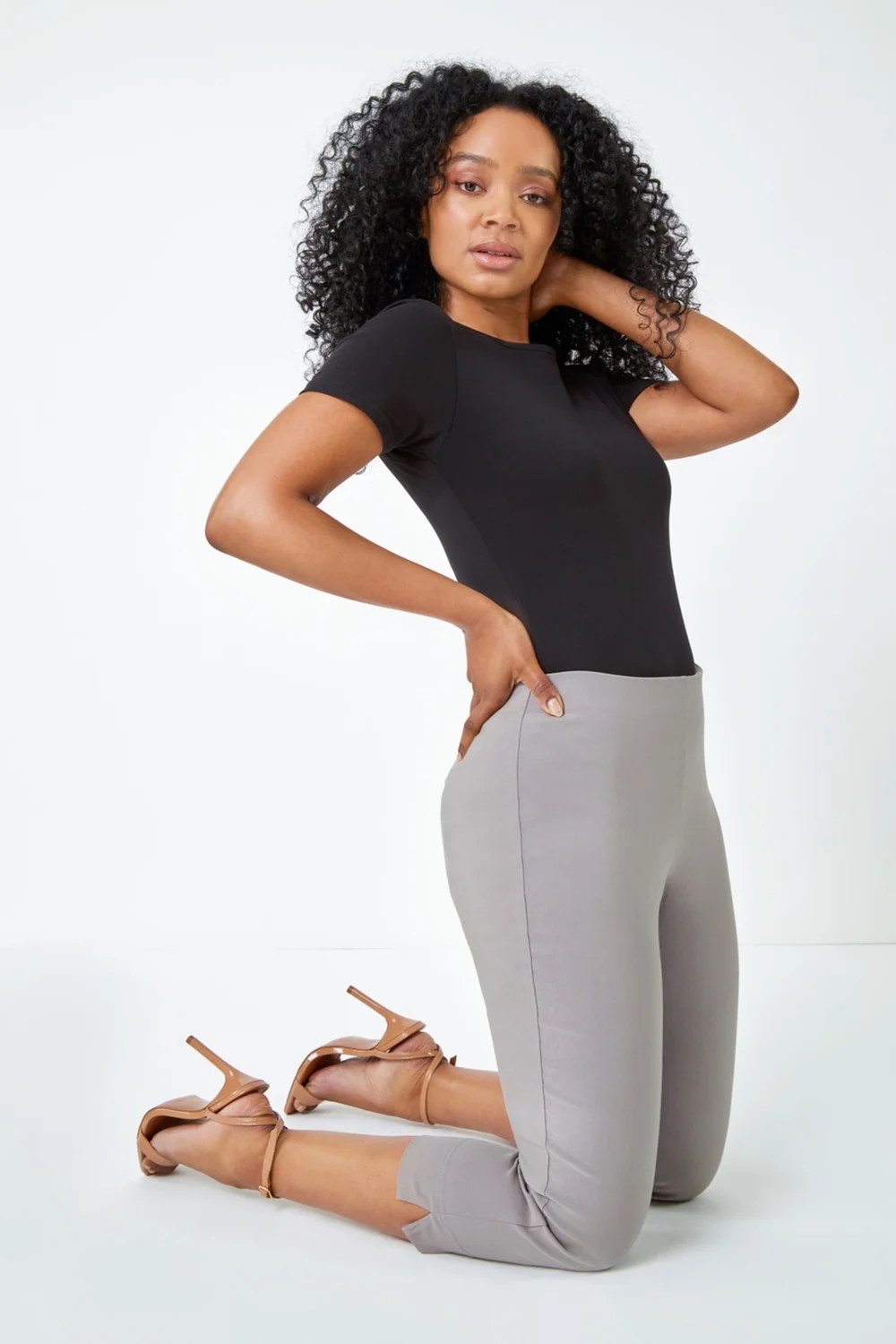 Roman Taupe Petite Cropped Stretch Trouser - 8 Image 3
