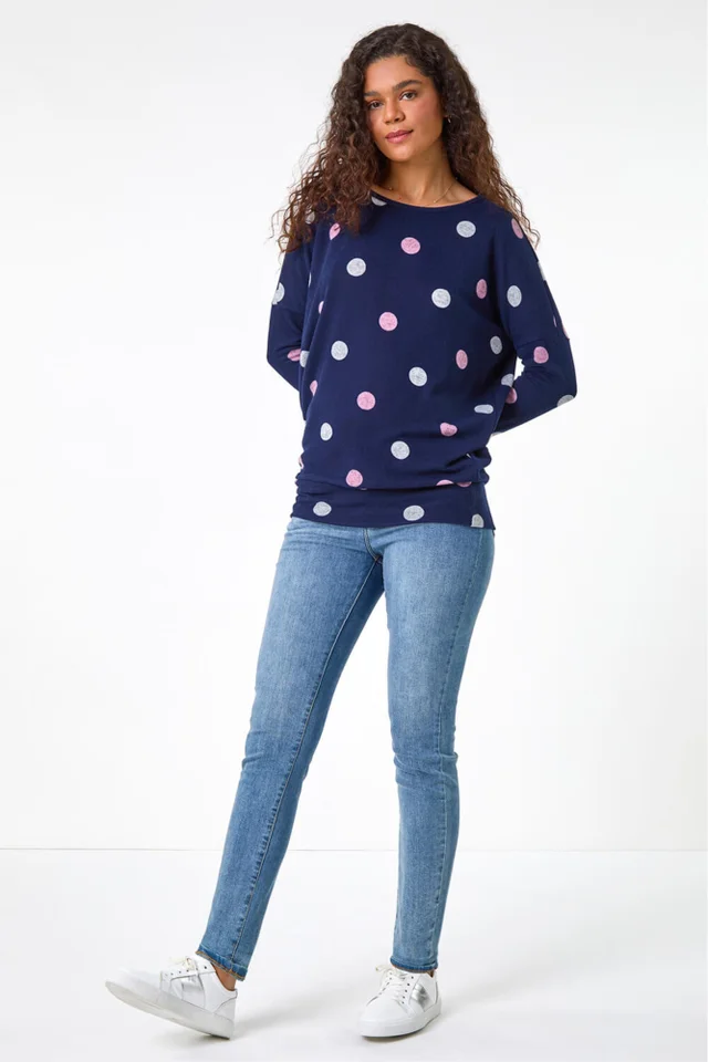 Roman Navy Spot Print Snit Top