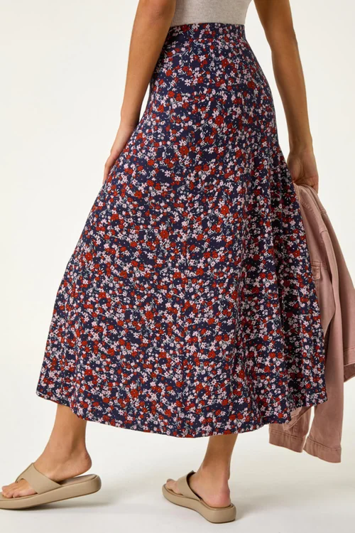 Roman Navy Ditsy Floral Stretch Midi Skirt - Size 10 Image 4