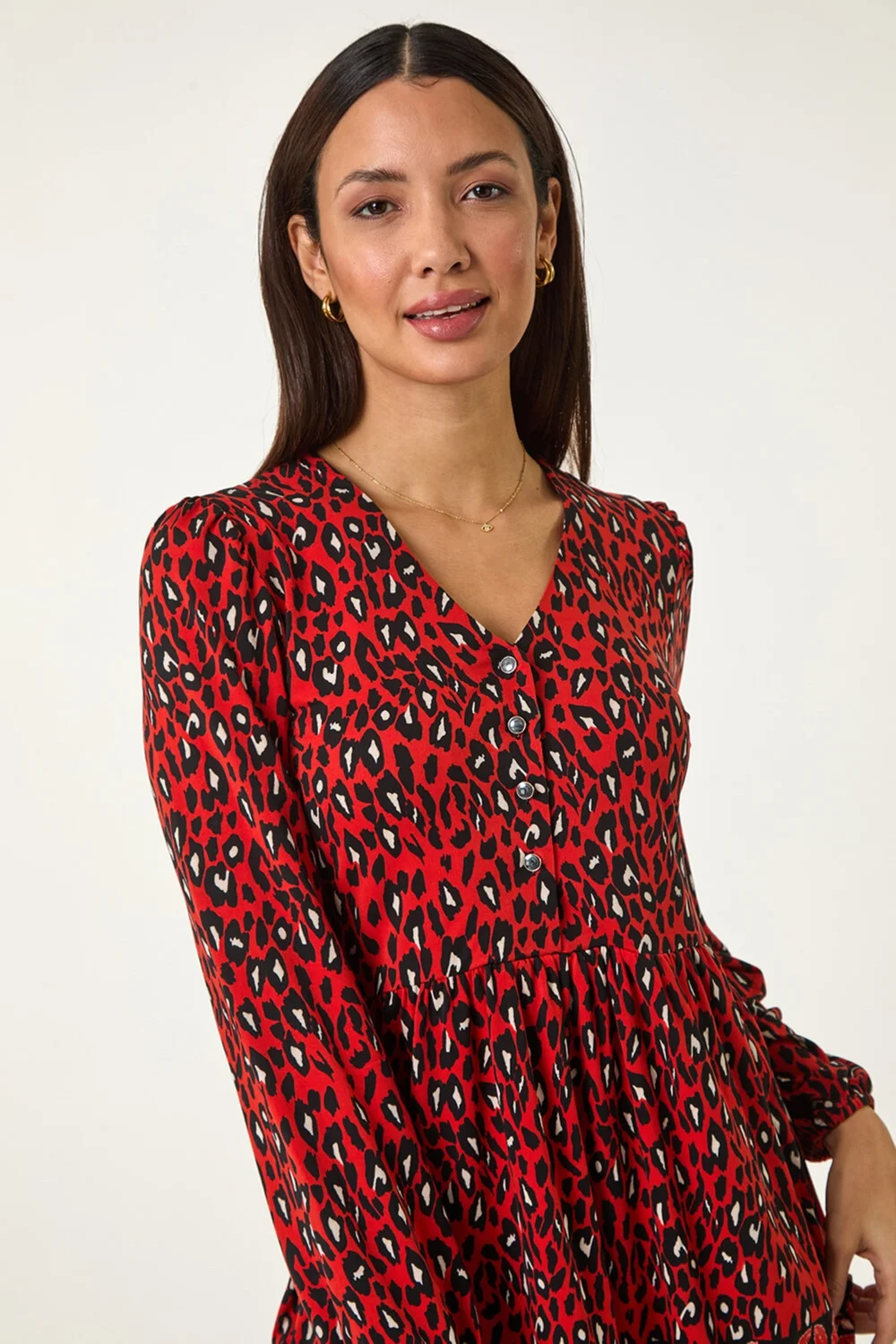 Roman Red Abstract Printed V-Neck Tunic Top - 10 Image 4