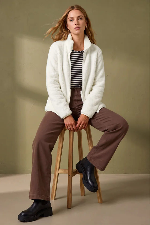 Roman White Soft Sherpa Fleece Jacket