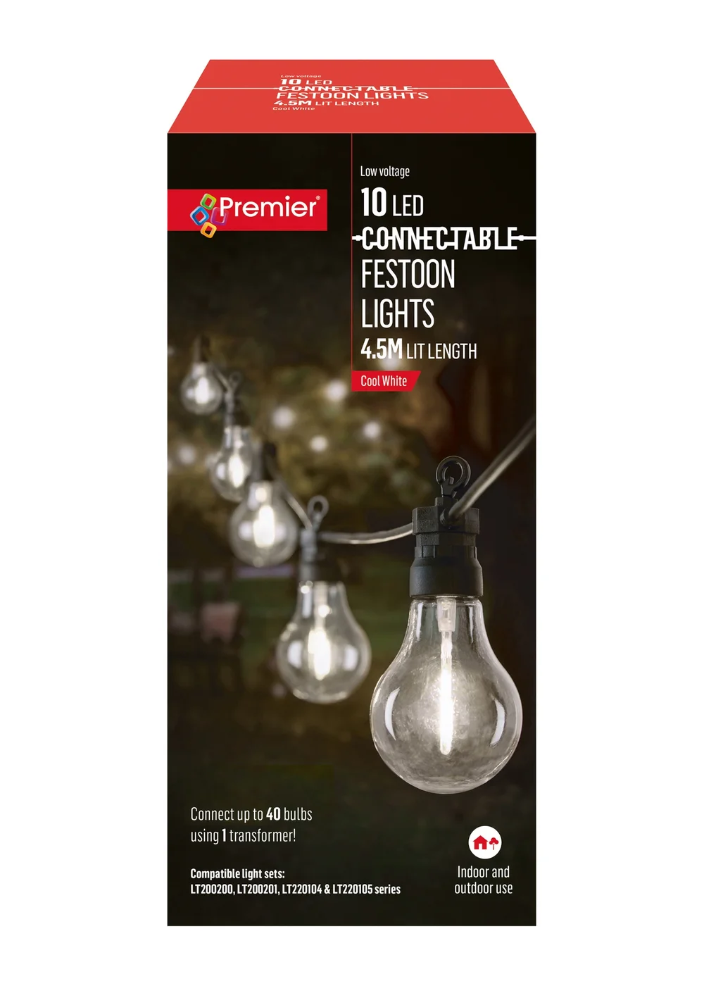 Premier Decorations 10 Cool White LED Connectable Round Bulb Festoon String Lights - One Size Image 3