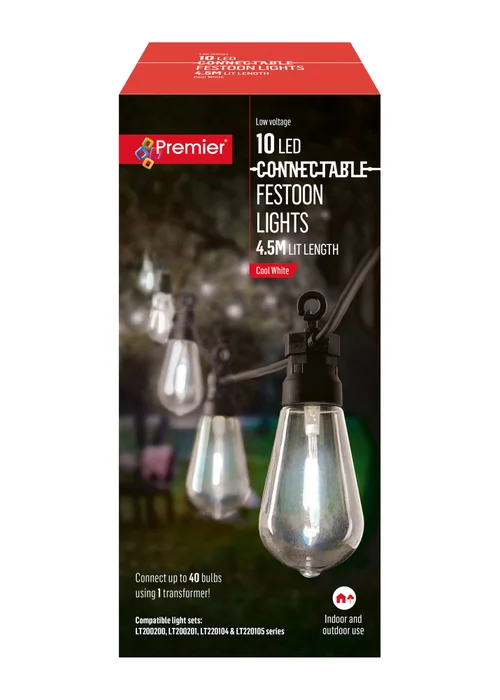Premier Decorations 10 Cool White LED Connectable Teardrop Bulb Festoon String Lights - One Size Image 3